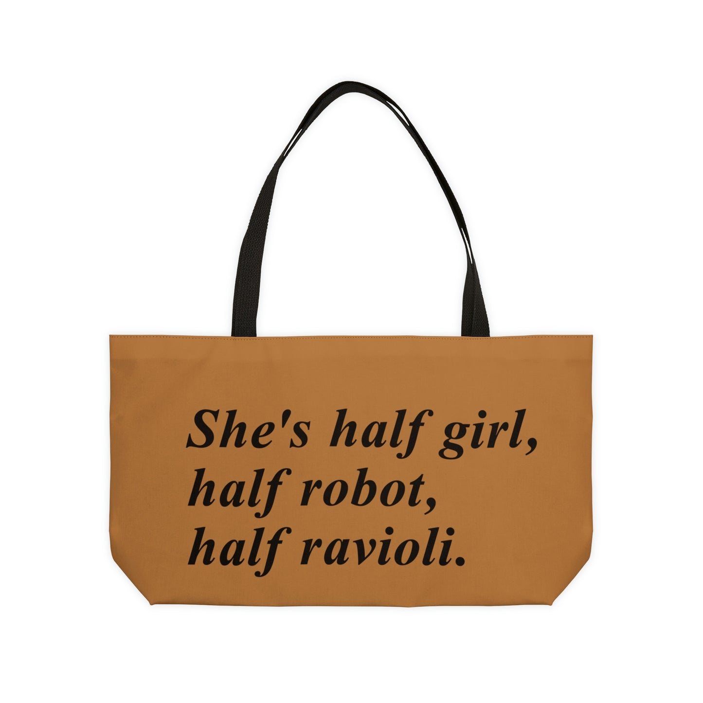 Half Girl Half Robot Half Weekender Tote Bag in Brown