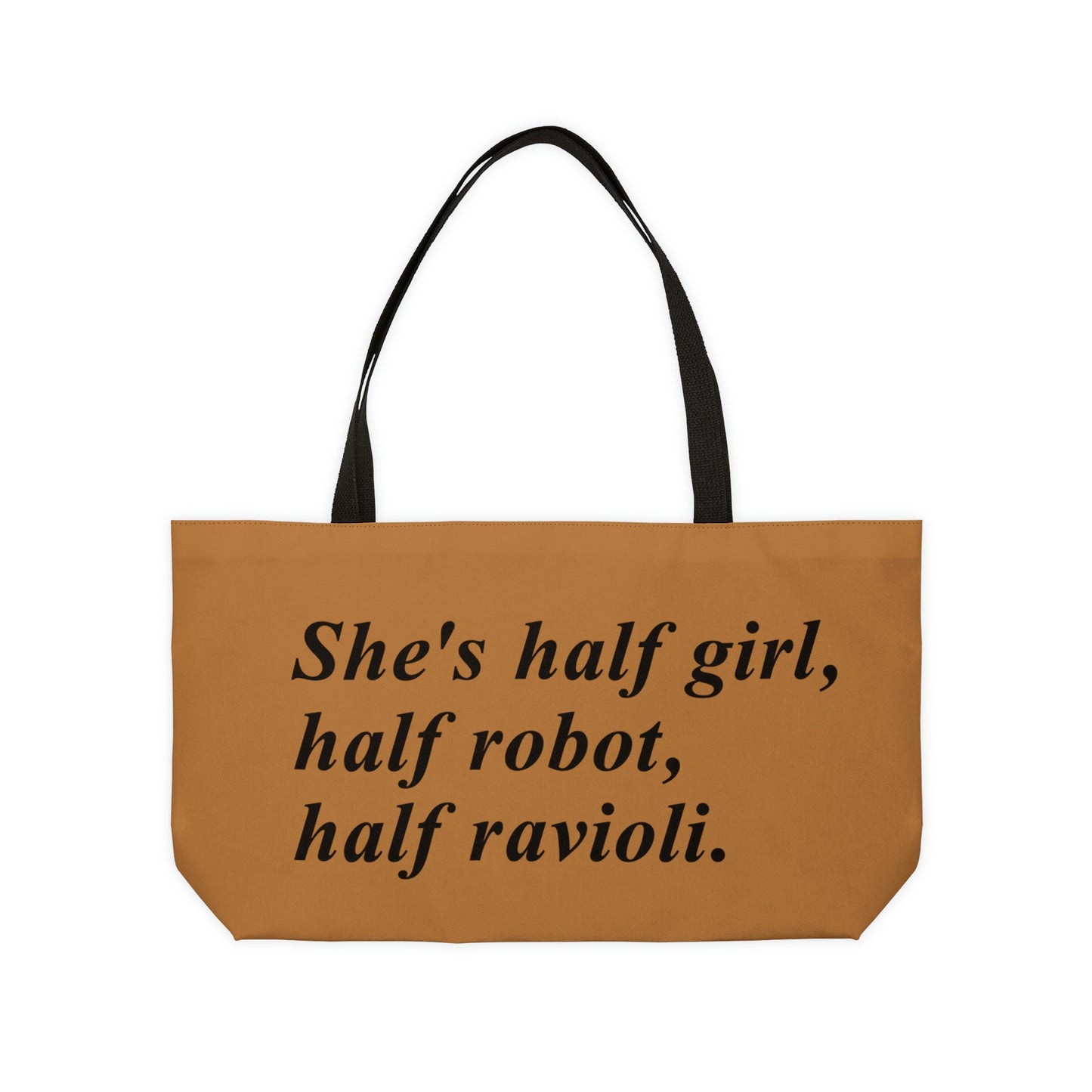 Half Girl Half Robot Half Weekender Tote Bag in Brown