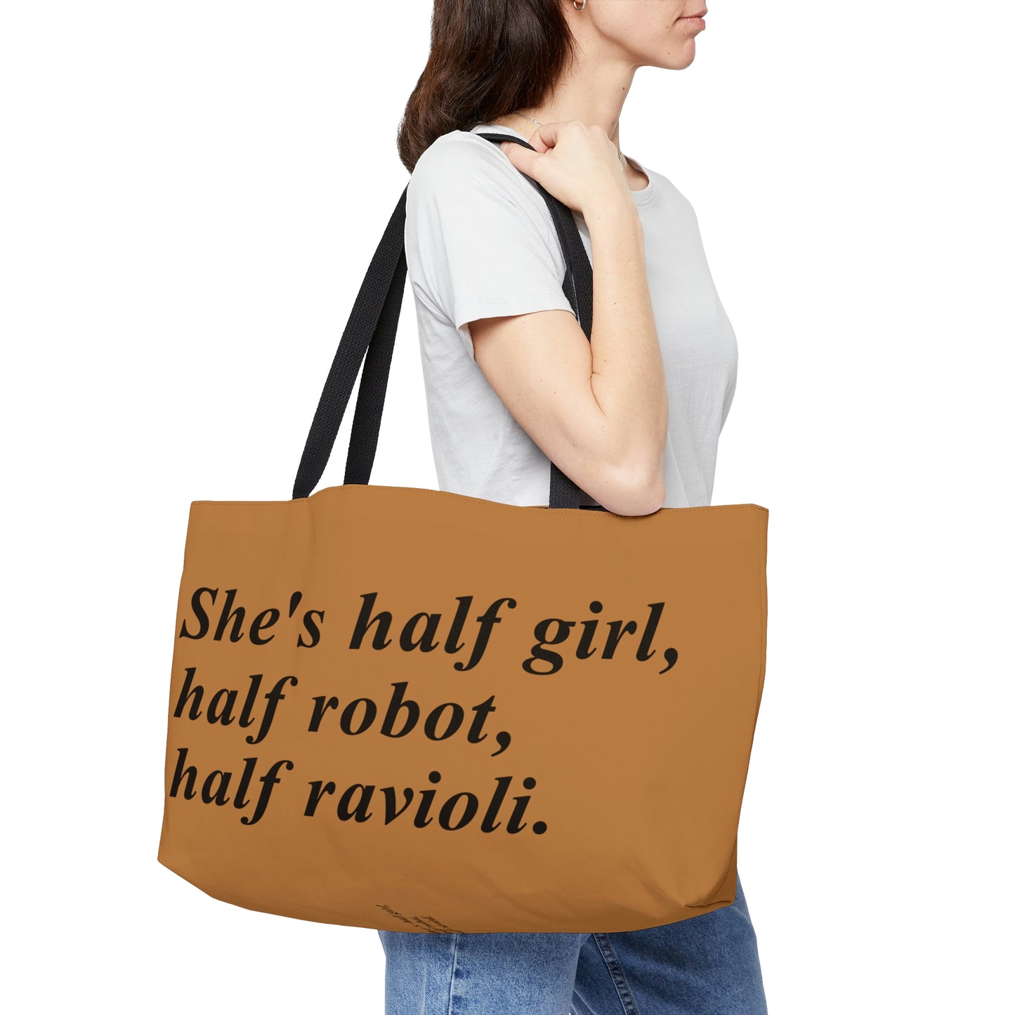 Half Girl Half Robot Half Weekender Tote Bag in Brown