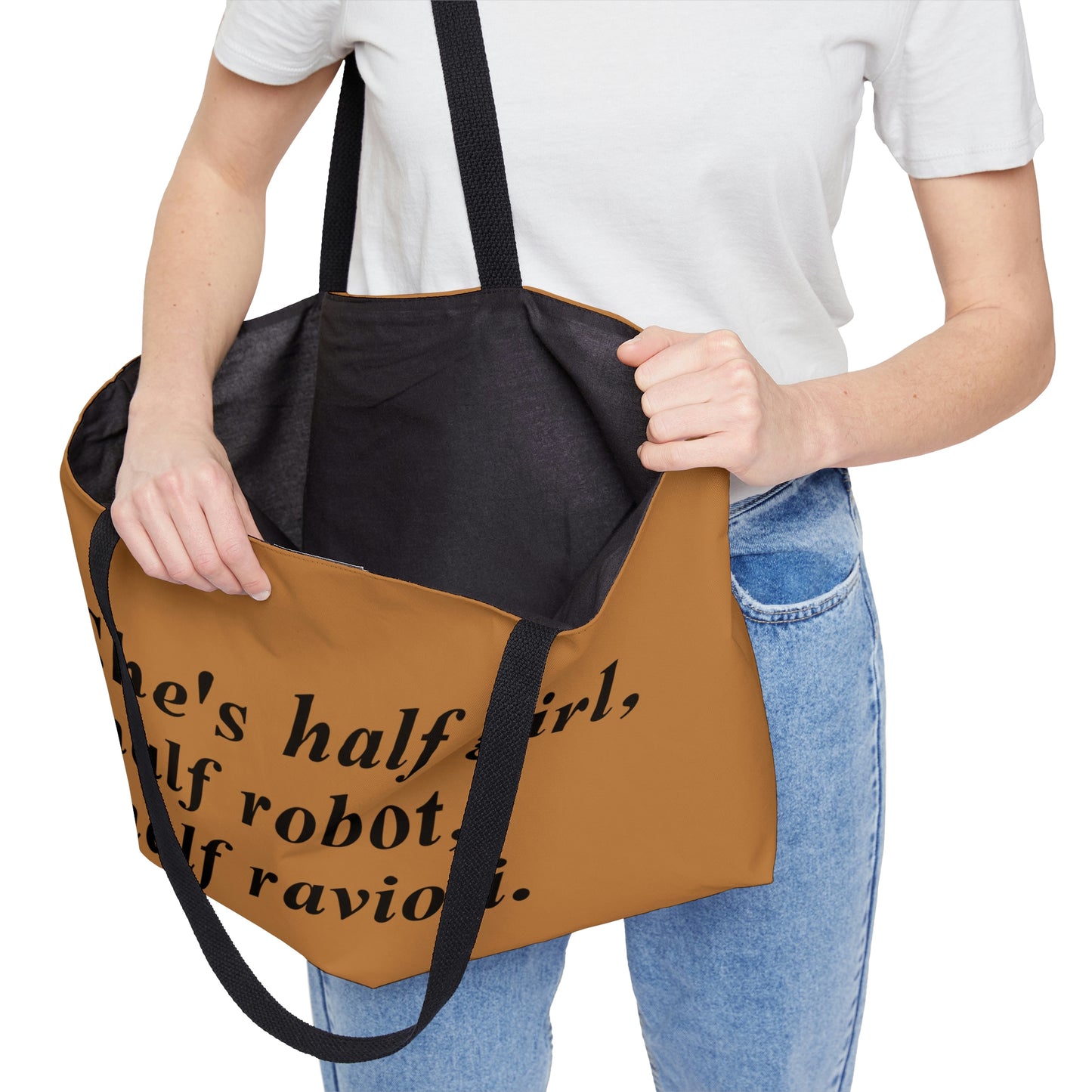 Half Girl Half Robot Half Weekender Tote Bag in Brown