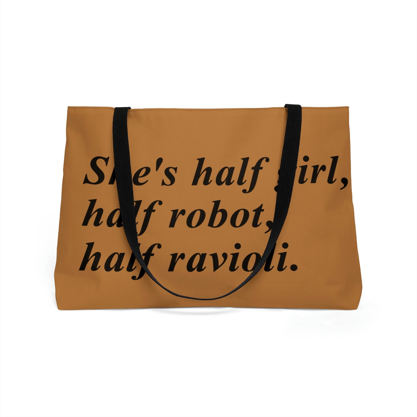 Half Girl Half Robot Half Weekender Tote Bag in Brown