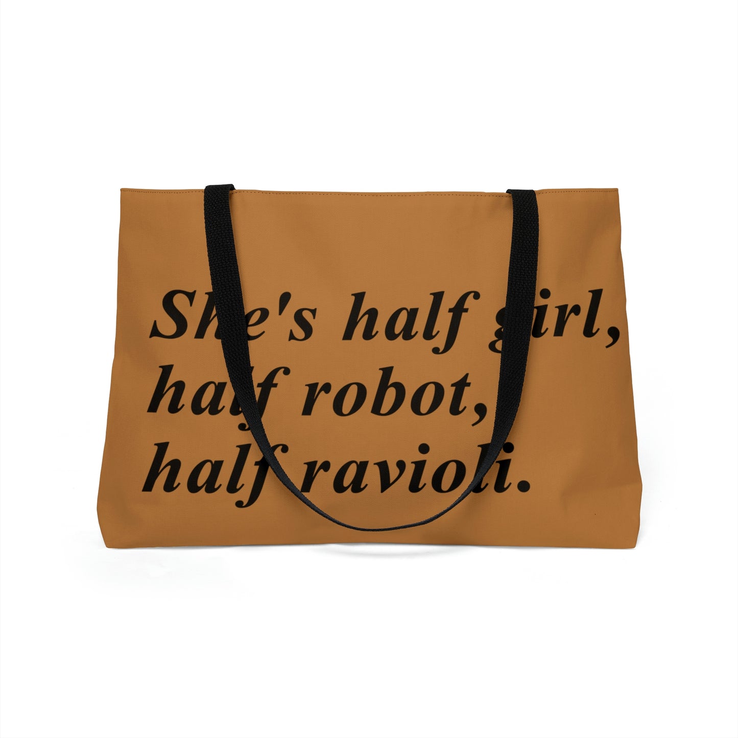 Half Girl Half Robot Half Weekender Tote Bag in Brown